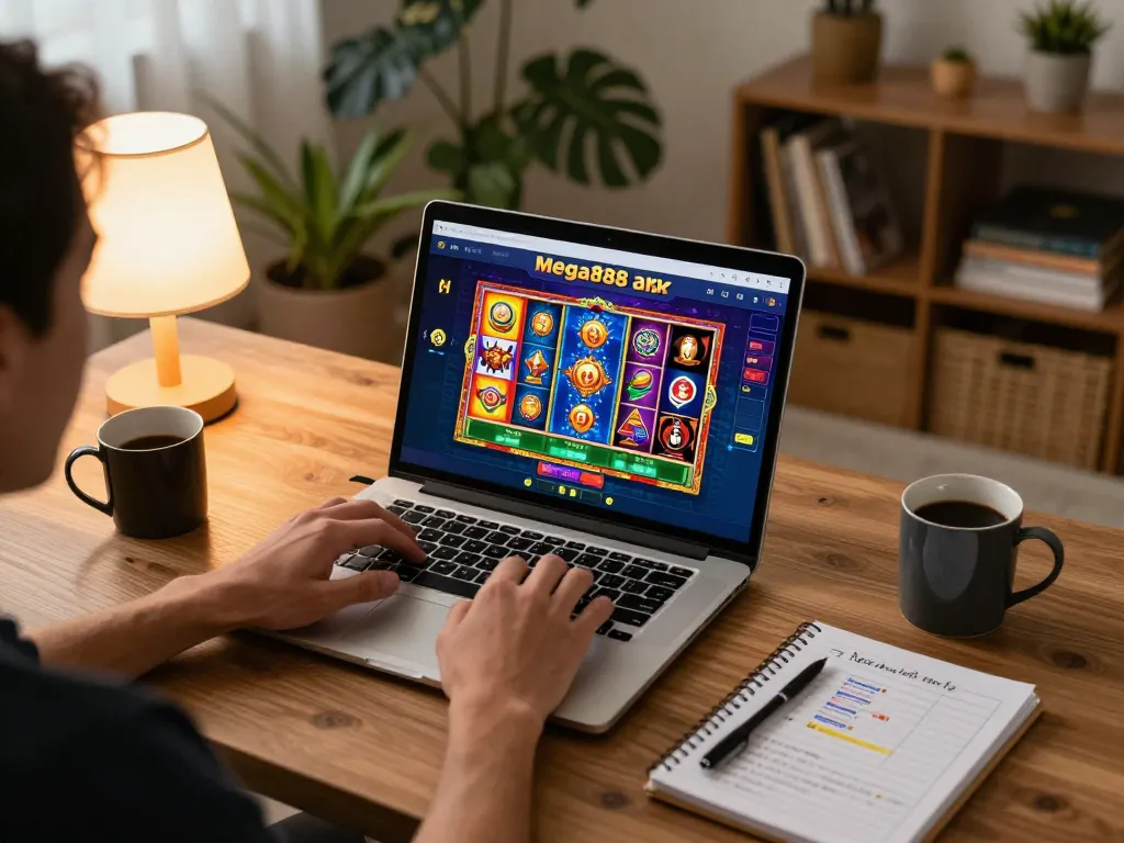 Experience mega888 apk original download with vibrant online gameplay session at home on a laptop