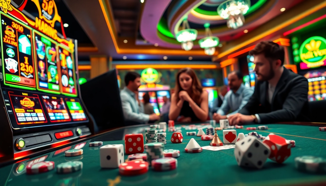 Pemain yang terlibat dengan slot online m1toto, menunjukkan kegembiraan dan suasana kasino yang dinamis.