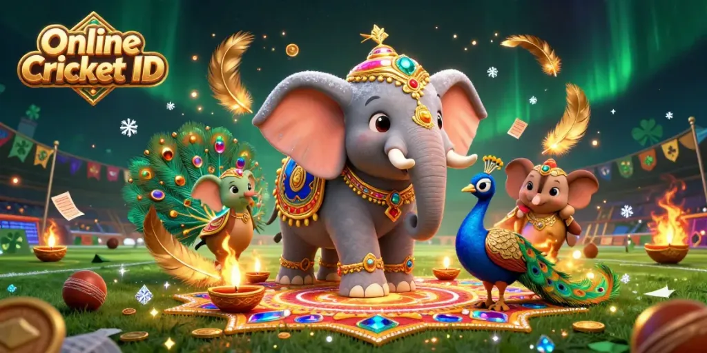 Engage in online betting with a verified Online Cricket ID featuring an ornate elephant and peacock.