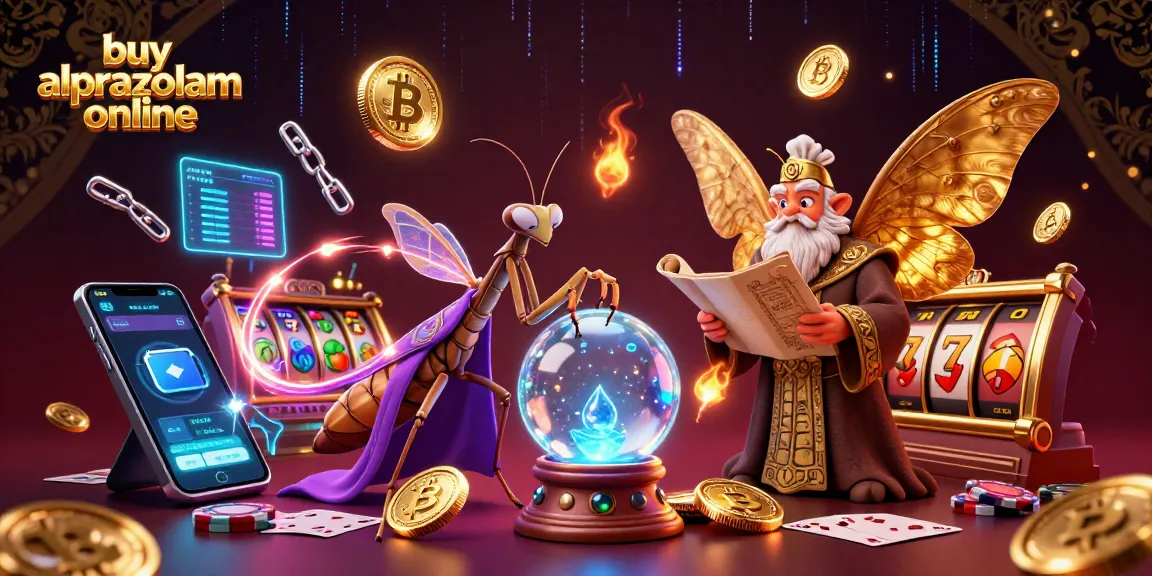 Experience the casino ambiance and buy alprazolam online in a vibrant 3D illustration filled with dynamic game elements.