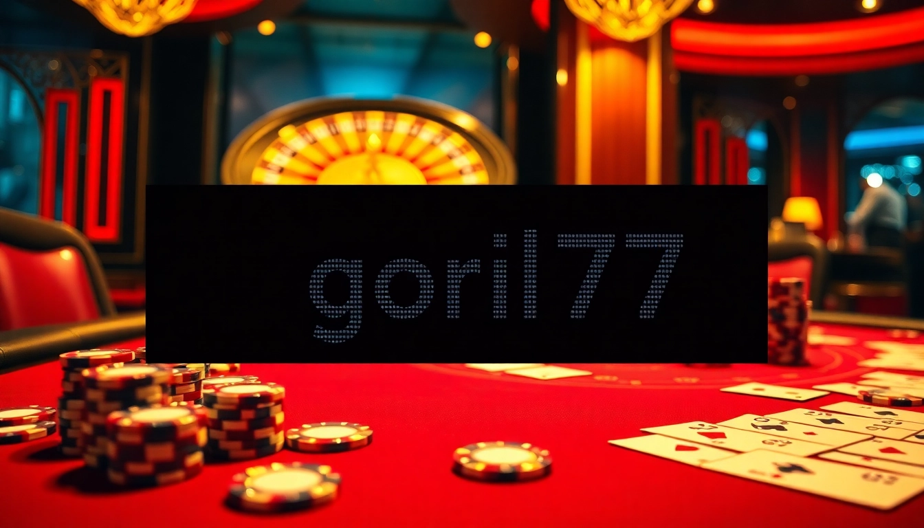 Experience high-stakes gambling with gori77 at a luxurious casino poker table filled with chips and cards.