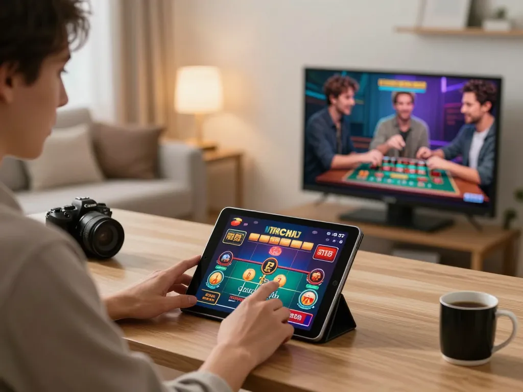 Engaging online gaming session at Nhà cái gg88 with interactive tablet display.