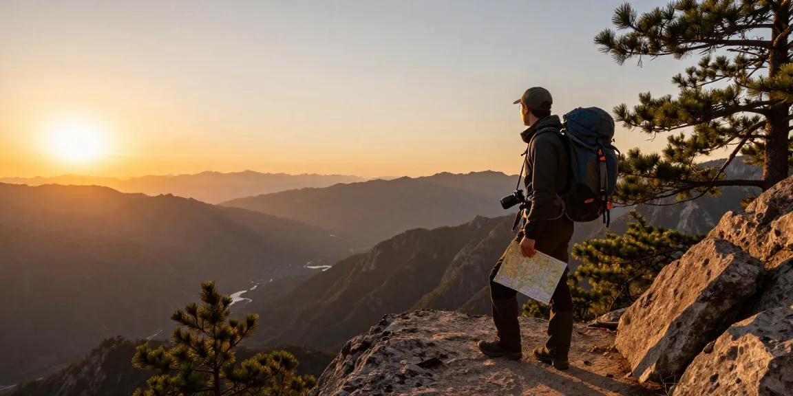 Adventure seeker overlooking stunning mountains at sunset during exploration at AA88.com.