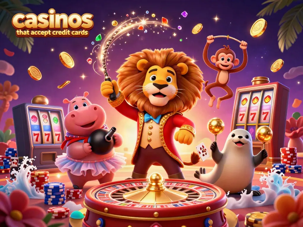 Experience thrilling fun at casinos that accept credit cards with lively characters and vibrant casino elements.