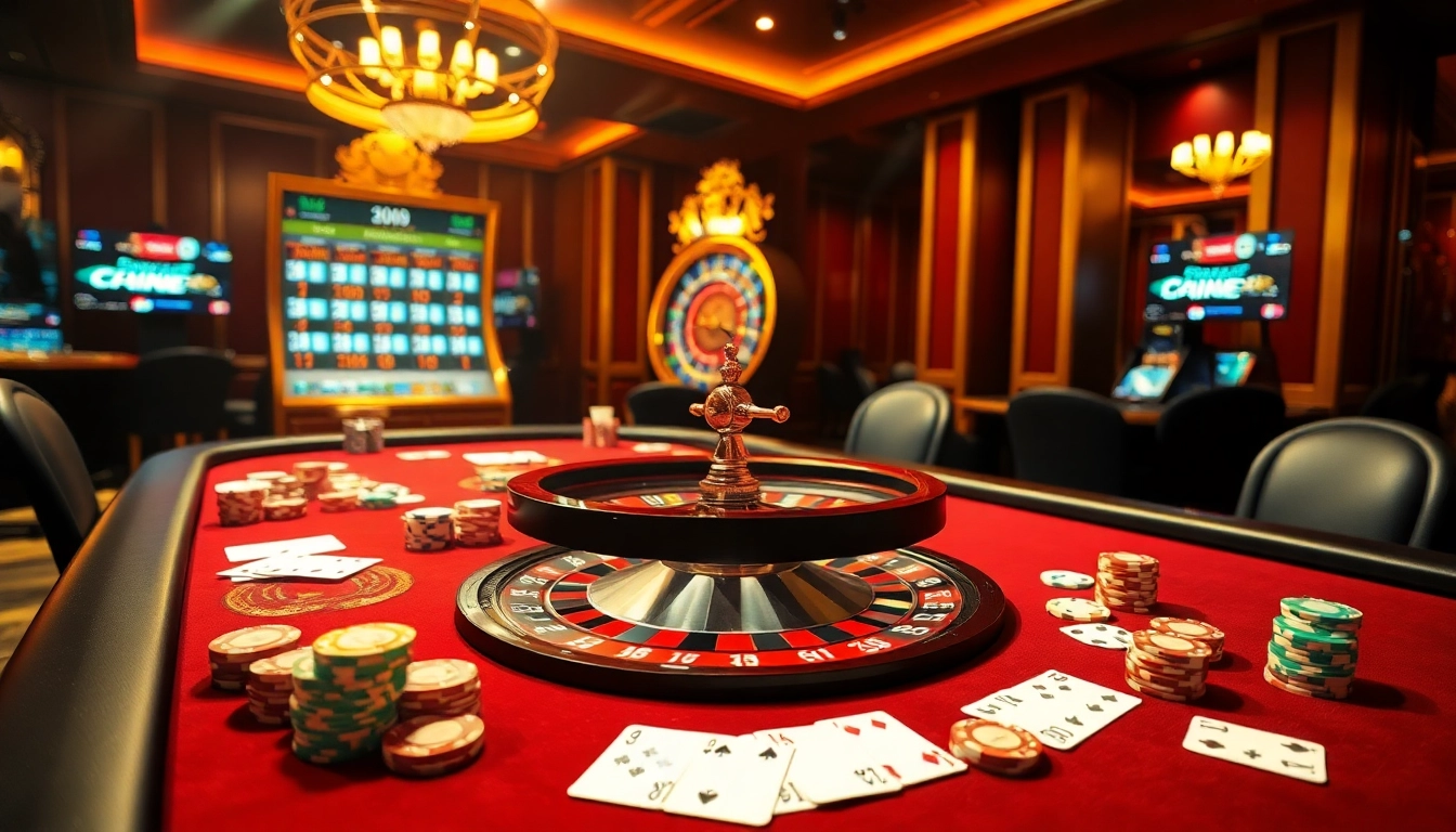 Bong88 players engaging at a festive casino table with vibrant poker chips and cards.