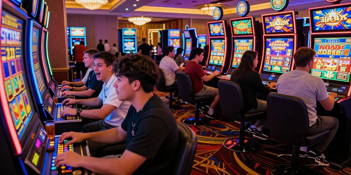 Excited players enjoying bonus buy slots at a vibrant casino