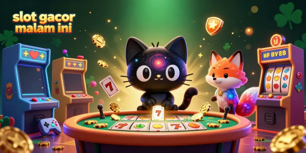 Mengaktifkan slot gacor malam ini dengan kucing lubang hitam dan rubah nebula di meja kasino.