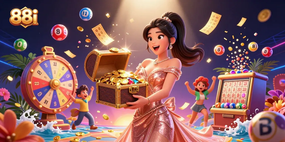 Join the excitement of 88i casino as amazing treasures flow from a chest, revealing thrilling game moments.