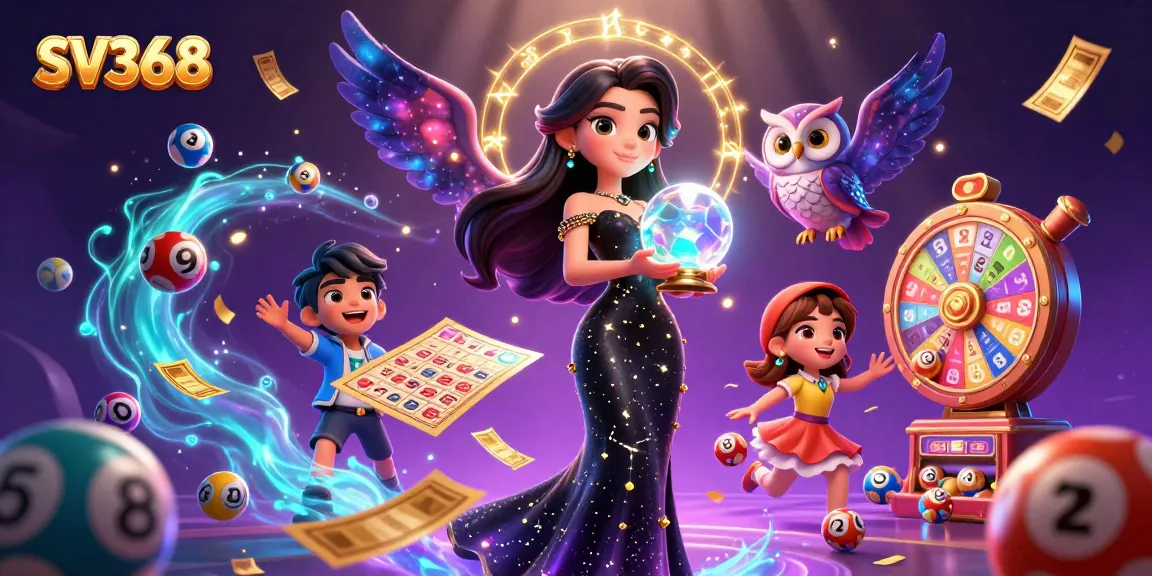 Engage in thrilling gameplay with SV368 as vibrant lottery balls and exciting casino elements surround a mystical scene.
