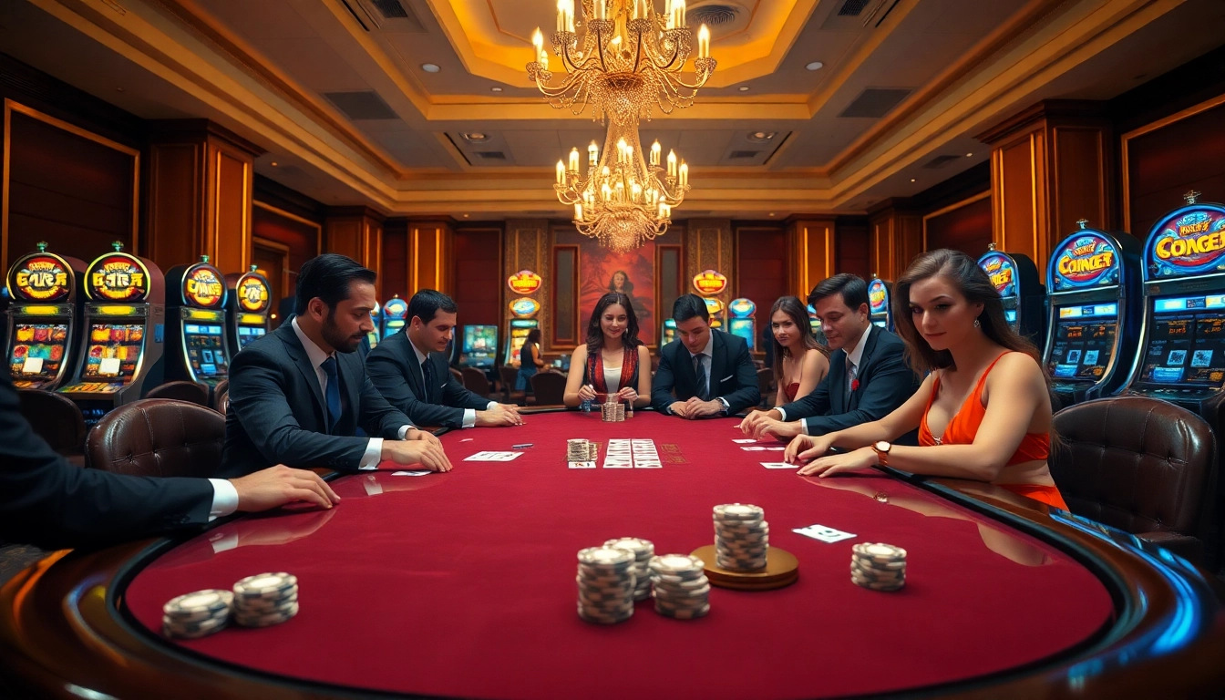 A captivating scene at 11bet.college's high-stakes poker table, showcasing strategic play and vibrant casino atmosphere.