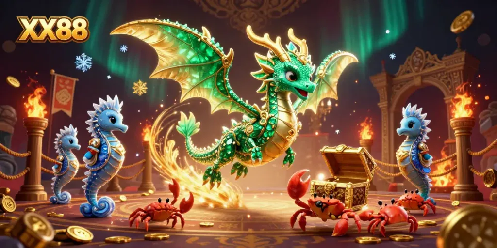 Engage in thrilling gameplay with XX88 as emerald sea dragons guard the treasure.