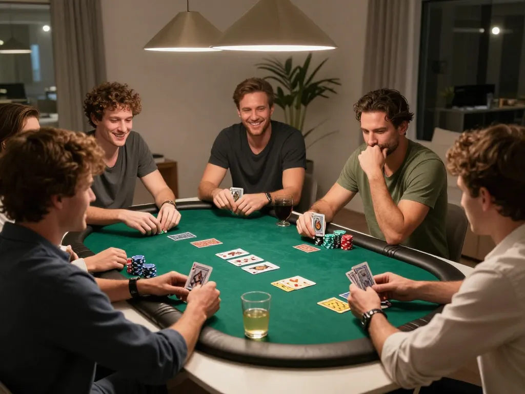 Malam poker SN2121 di rumah bersama teman-teman menikmati kompetisi ramah dan taruhan strategis