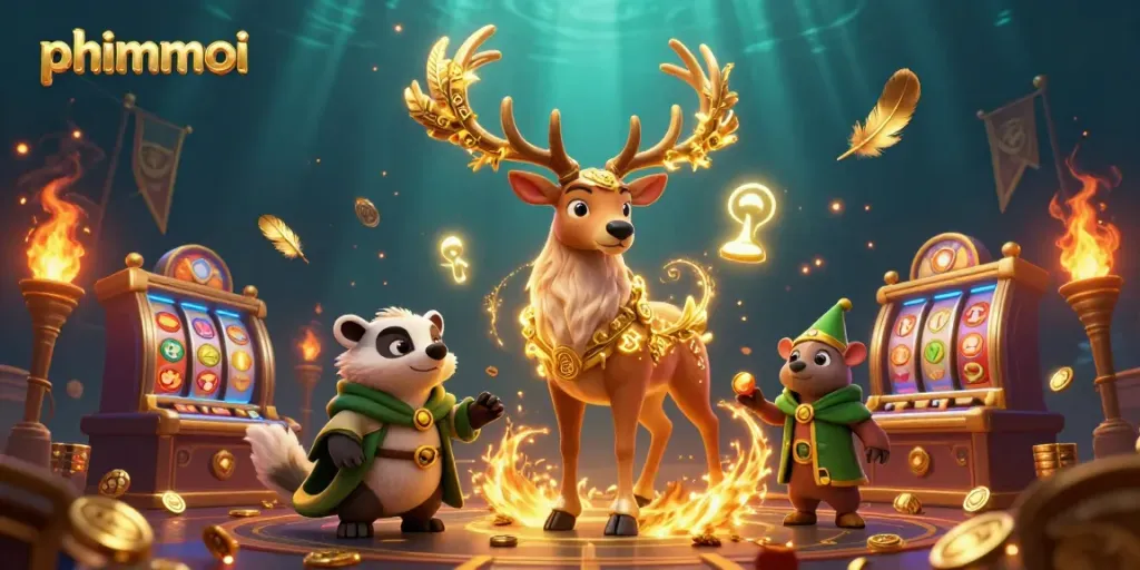 Experience the vibrant world of online gambling with phimmoi's dazzling casino illustration featuring a druid and badger.