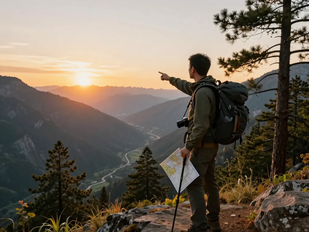 Adventure seeker at a scenic viewpoint, inspired by the Fly88 experience of exploration and travel.