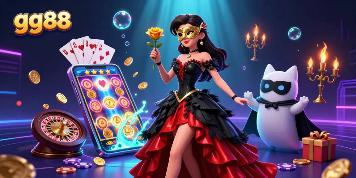 Win big with gg88 featuring a stunning 3D woman and casino elements in vibrant colors.