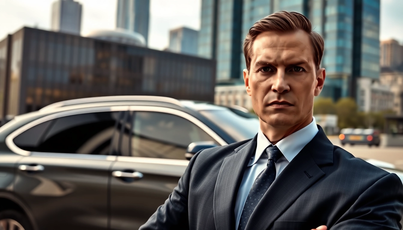 Professional Body Guard Program featuring a dedicated bodyguard in urban setting.