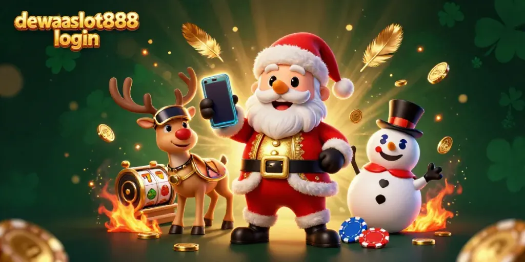 Login dewataslot888 sambil merayakan kemenangan di kasino dengan Santa Claus dan rekan-rekannya