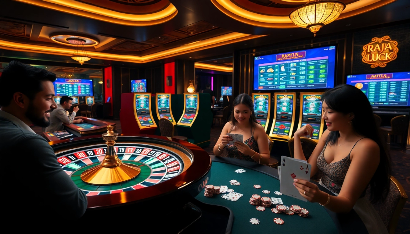 Engaged players enjoying a thrilling gaming experience at Raja Luck's luxurious online casino.
