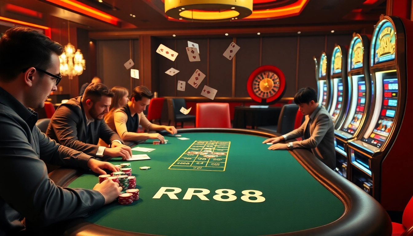 Experience the thrill of RR88 casino as players engage in high-stakes poker action.
