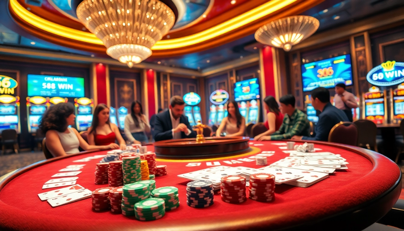 Experience thrilling gaming at 58WIN with vibrant casino tables and captivating slot machines.
