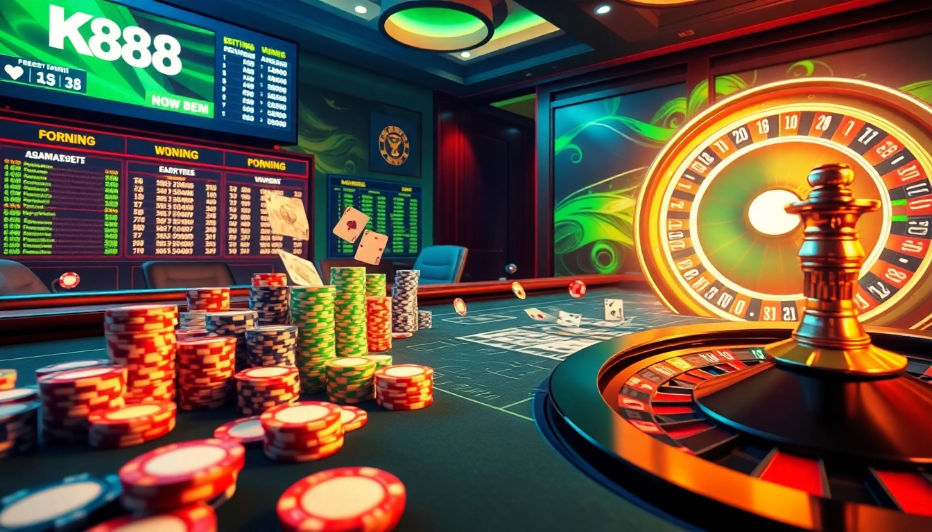 K88 online gaming platform showcasing luxury casino tables with vibrant action and dynamic betting.