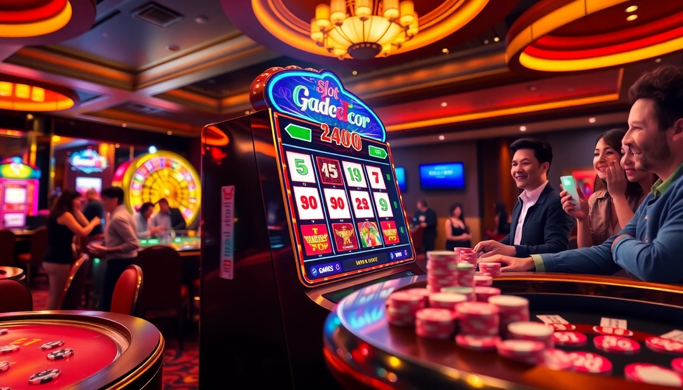 Players enjoying the thrill of the slot gacor machine in a vibrant casino atmosphere.