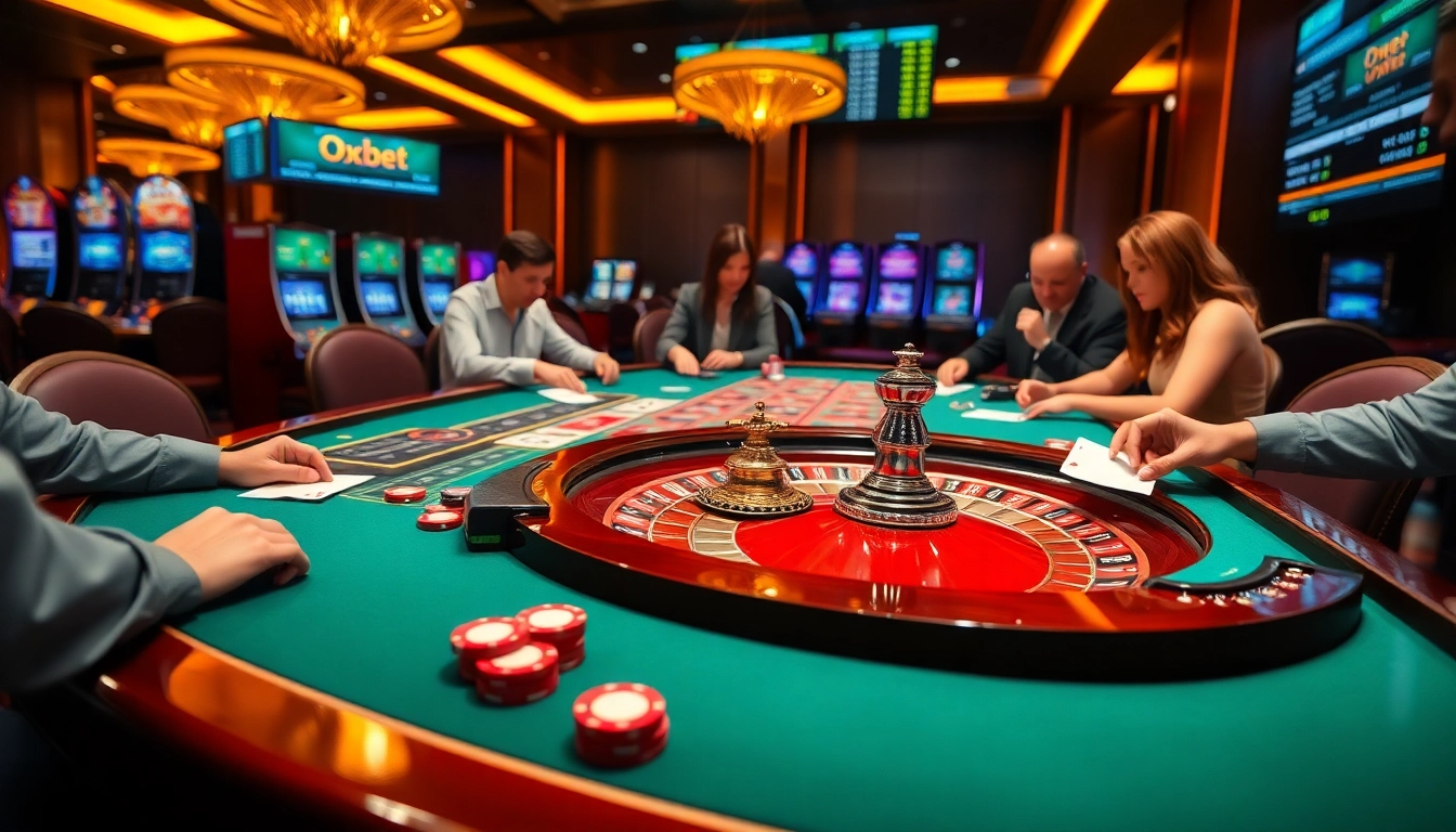 Experience the excitement of the Oxbet game at a luxurious casino table with vibrant poker chips.