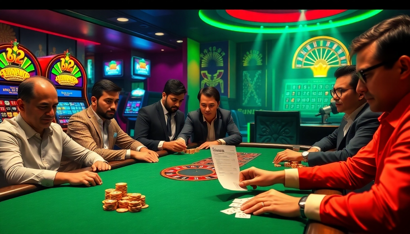Engaging scene of professional players at a poker table representing king88's casino excitement.