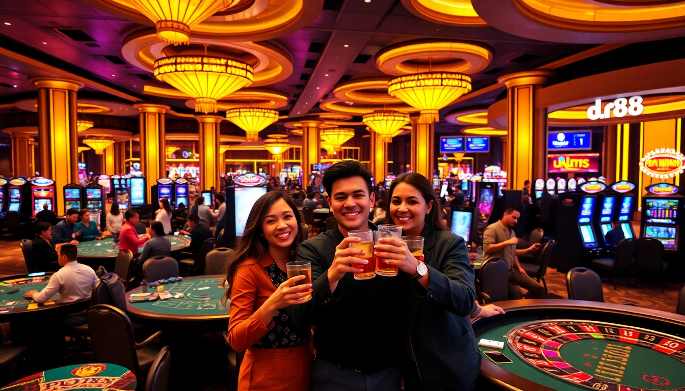 Players enjoying the excitement of dr88 gaming at a vibrant casino table.