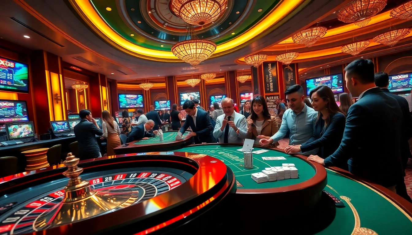 Exciting gaming at nhà cái XX88 with players enjoying roulette and poker.