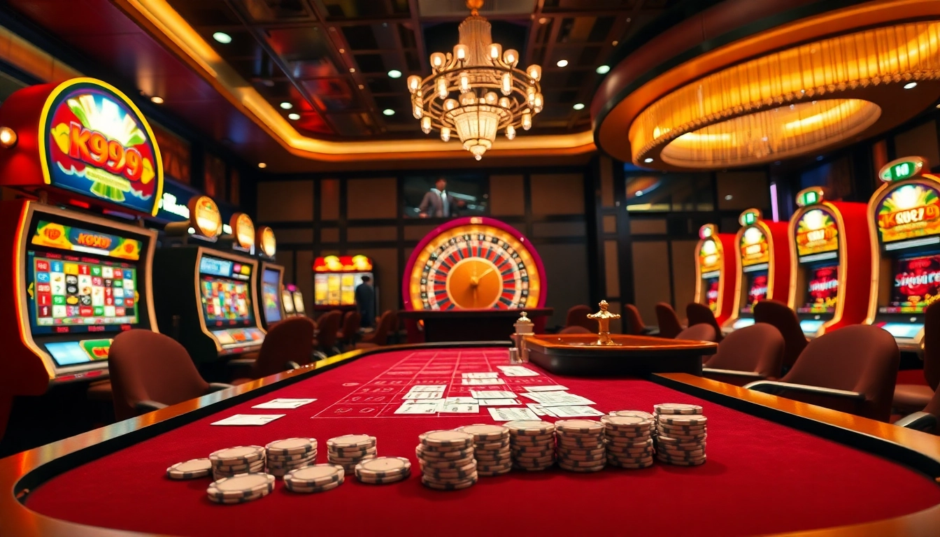 K9K9 casino scene with vibrant slot machines and a luxurious gaming table