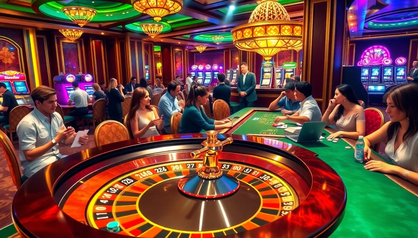 Gambling excitement at Sunwin casino with vibrant roulette and engaged players.