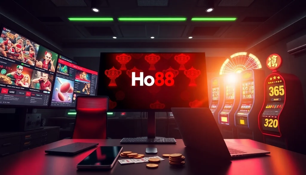 Ho88 online gambling platform showcasing engaging live casino games and betting options in a vibrant digital workspace.