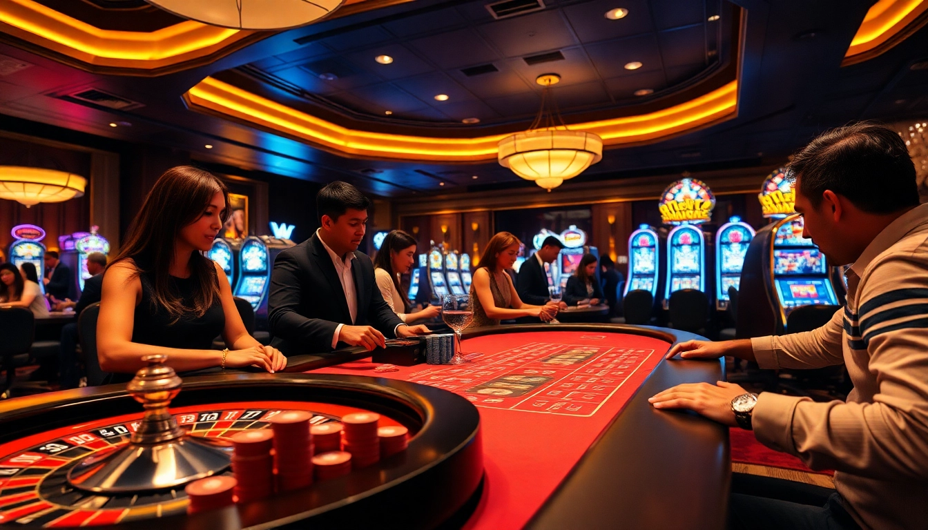 SODO Casino's vibrant gaming table with professional dealers and excited players in a luxurious setting.