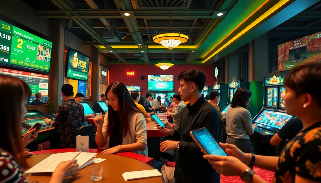 Vibrant online gambling scene showcasing Ho88, with players engaging in live casino and sports betting activities.