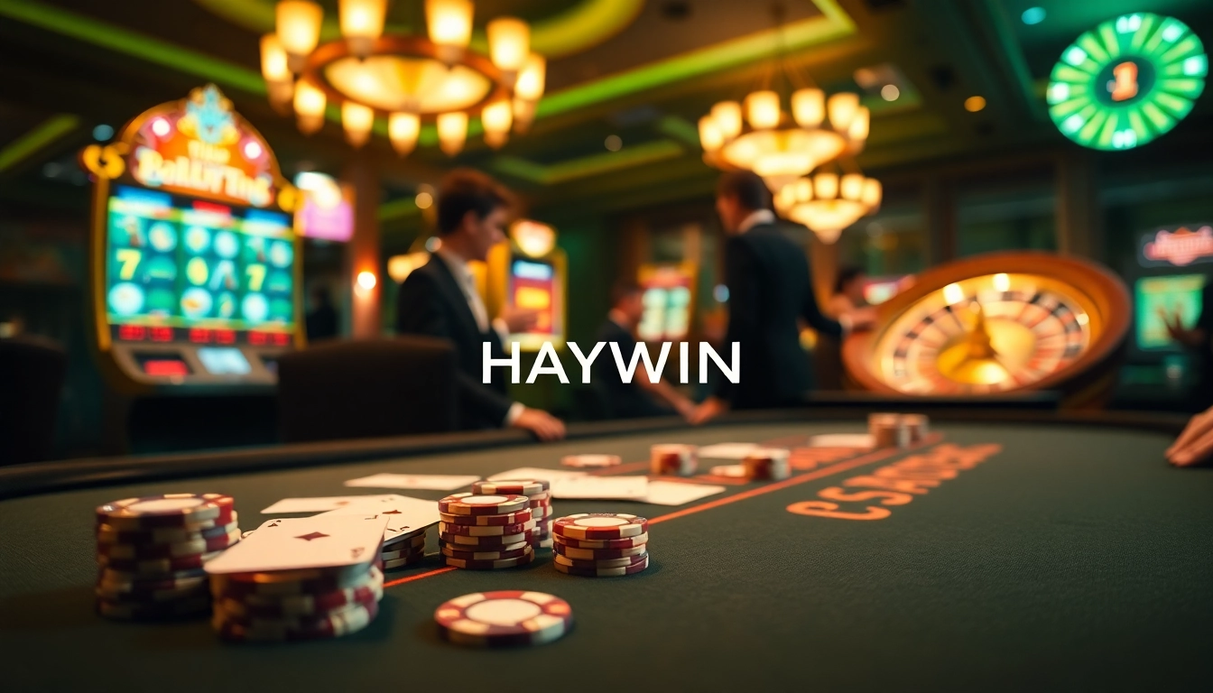 HAYWIN poker players engaging in high-stakes action at a luxurious casino table.