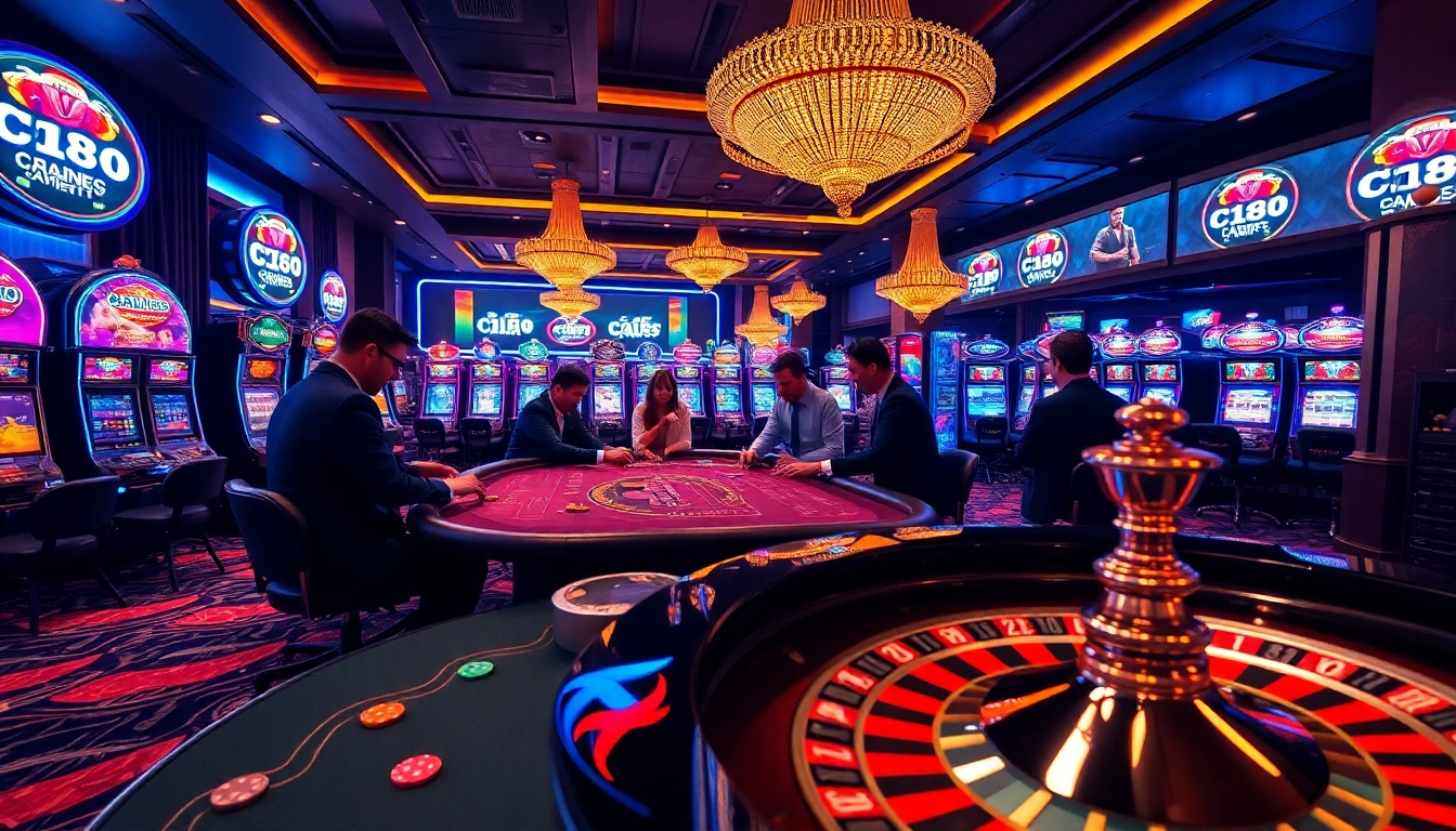 C168 online gambling scene with poker players and a roulette wheel in a luxurious casino atmosphere.