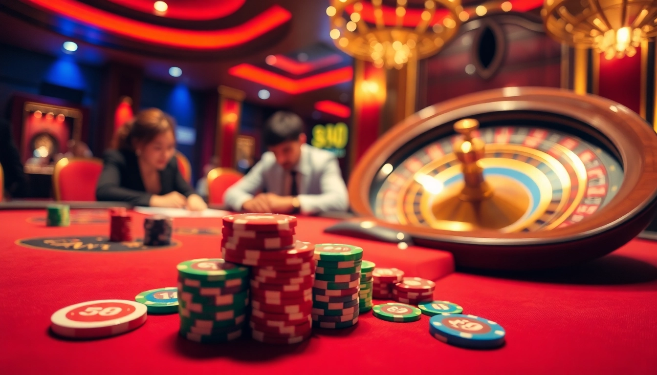 Experience the thrill of betting at good88 with poker chips and an exciting casino scene.