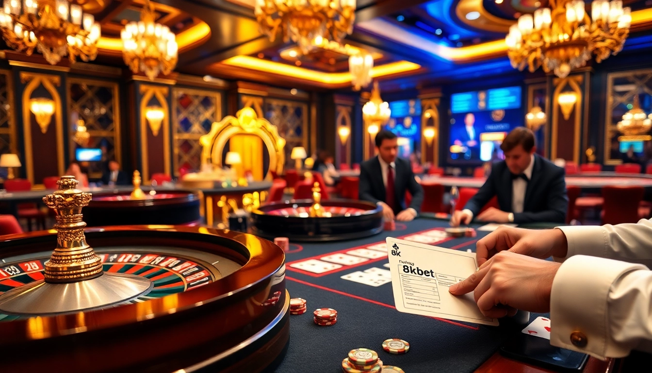 Experience the thrill of betting with 8kbet at an upscale casino table.