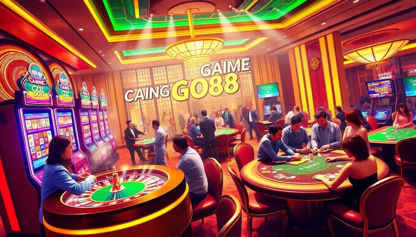 Exciting gameplay at Cổng Game GO88, showcasing vibrant casino elements and happy players.