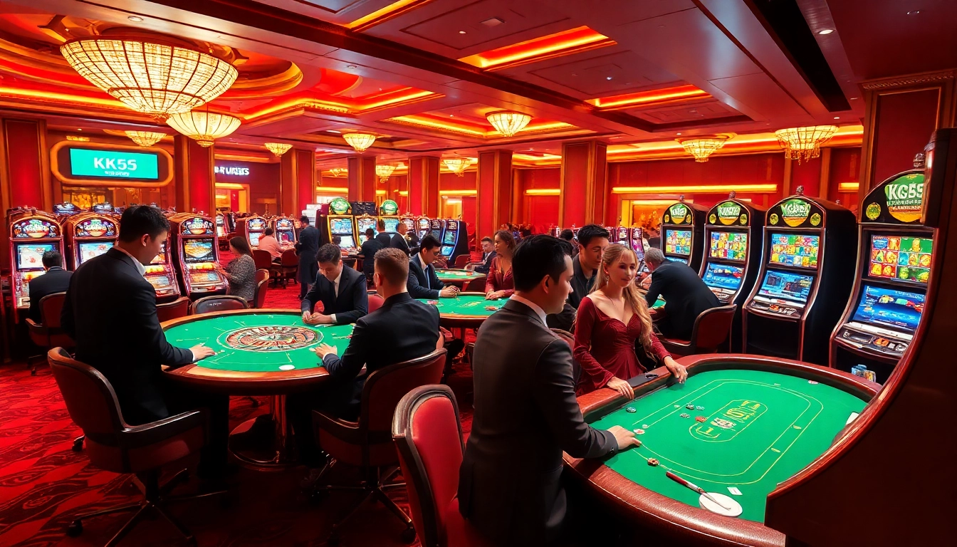 Experience thrilling gambling at KK55 casino with elegant tables and vibrant slot machines.