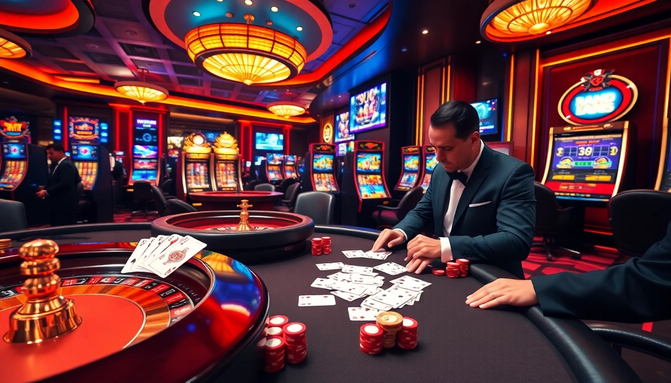 Engaging casino gameplay at 8kbet featuring vibrant poker and slot machines.