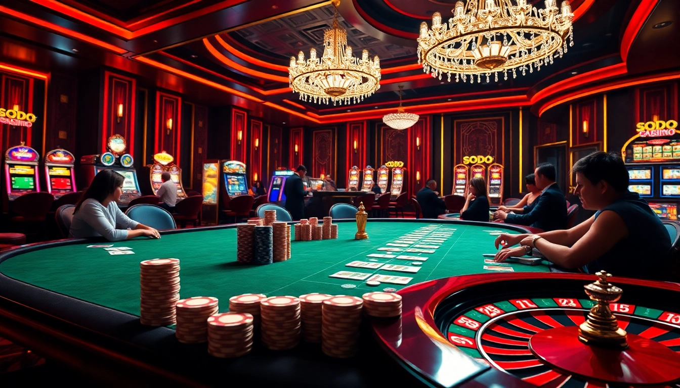 SODO CASINO providing high-stakes gaming excitement with vibrant tables and elegant decor.