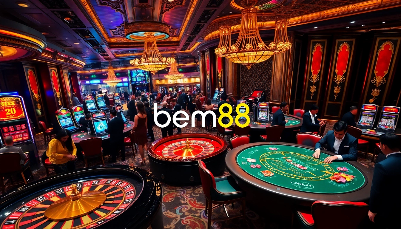 Experience the excitement of gaming at bem88 casino with vibrant roulette wheels and stylish decor.