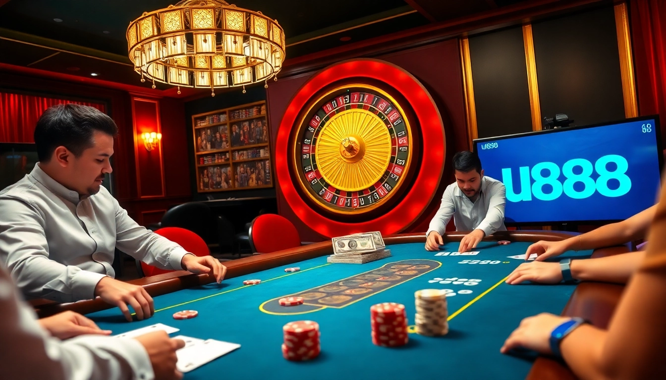 Engage with the exhilarating atmosphere of u888's online casino, showcasing high-stakes poker excitement.
