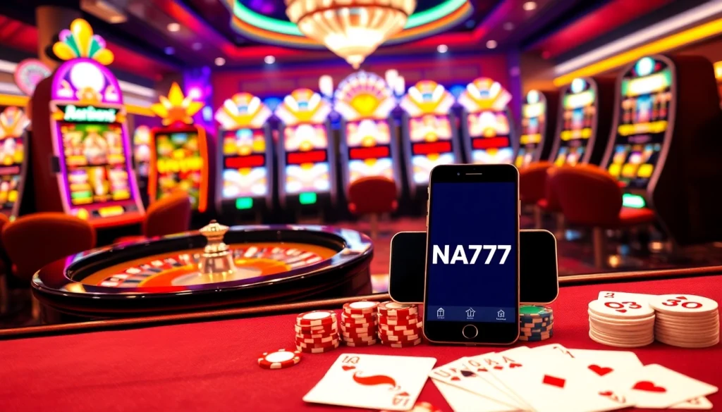 Experience thrilling gameplay at NA777 with vibrant casino table games and slot machines.