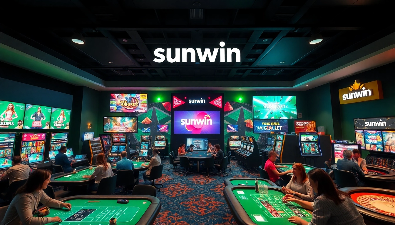 Exciting sunwin online gaming scene with vibrant card games, welcoming players, and promotional bonuses.