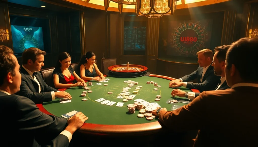 Crypto betting strategies with UU88 poker table and chips in an upscale casino setting.