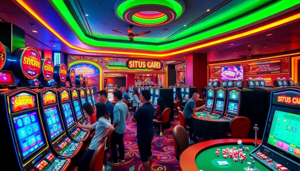 Situs Gacor slot players enjoying vibrant machine action amidst a luxurious casino backdrop.
