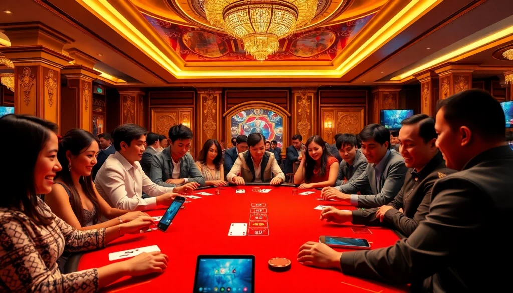 Engaging players at an online game bài đổi thưởng casino, showcasing excitement and luxury.